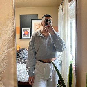 Aritzia TNA Airy Fleece cropped half zip in grey